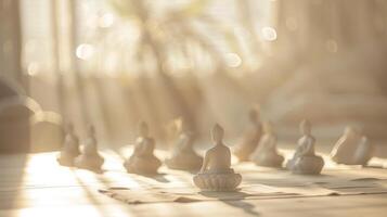 Delicately blurred forms finding inner peace on a yoga retreat photo