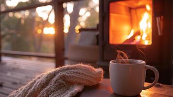 Enjoying a cup of coffee in the morning while basking in the warm glow of the solarpowered fireplace photo