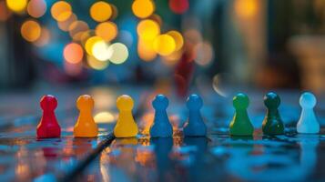 Faint laughter and chatter can be heard accompanied by the clickclack of game pieces photo
