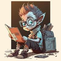 Cute and Adorable of Nerd Boy Reading Book vector