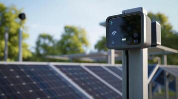 A virtual reality simulation of a solar panel installation including a simulation of the monitoring and regulating device photo