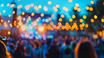 Blurry figures and lights create a surreal atmosphere at the outdoor performance photo