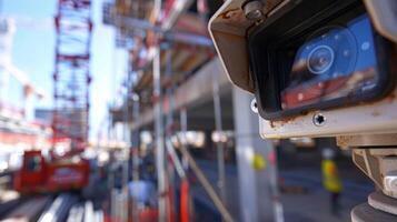 A construction site with solarpowered cameras positioned to capture any suious activity after workers leave for the day photo