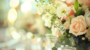 Soft focus on the delicate details of the participants flower arrangements photo