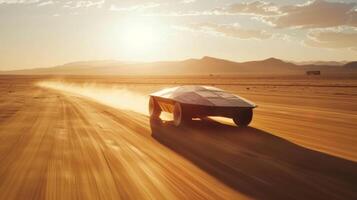 A timelapse of a solarpowered car crossing a desert landscape relying on the abundance of sunshine for its journey photo