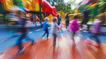 A blur of giggles and shouts echoing through the defocused playground photo