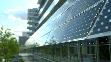 An artistic rendering of a government building with solar panels demonstrating the harmonious marriage of modern technology and government institutions photo
