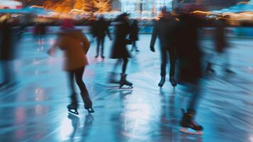 A soft haze of skaters in motion on a sparkling rin photo