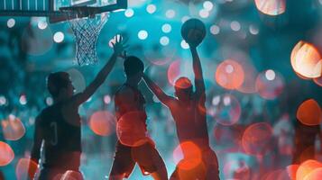 Fuzzy outlines of players and nets blend together in a mesmerizing display of athleticism photo