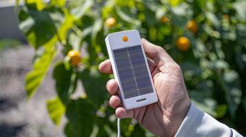 A hand holding a device that tracks the suns movement and optimizes solar panel positioning for maximum energy production photo