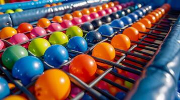 A ball pit with solar panels integrated into the bottom storing energy to power the playground lights and equipment photo