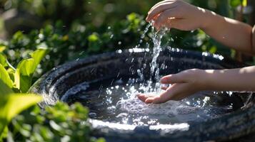 A solarpowered water feature where kids can cool off and play with the flow of the water using energy from the sun photo