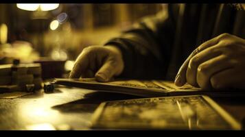 Blurry fingers flipping through rule books trying to strategize and understand the game better photo