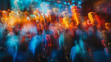 The defocused audience creates an abstract painting in front of the stage photo