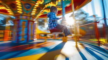 A child spinning on a merrygoround the vibrant colors of the playground shining in the sunlight thanks to solar power photo