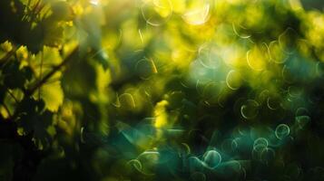 Blurry shapes weave through the vibrant green vines lost in the ambiance of an enchanting wine vineyard photo