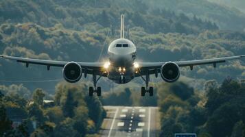 The plane coming in for a landing showcasing the balance between advanced engineering and the power of nature photo