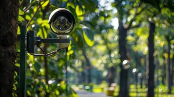 A public park equipped with solarpowered security cameras promoting a safe and secure environment for visitors photo