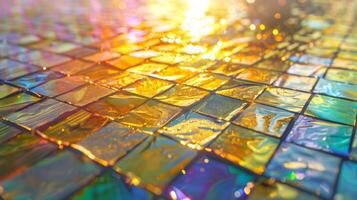 A large installation piece made entirely of solar panels creating a shimmering and everchanging mixed media artwork that harnesses the power of the sun photo