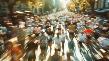 Soft focus captures the energy of the city marathon as runners push through the crowded course photo