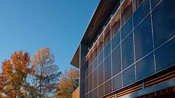 The solar array on the building is a testament to its commitment to sustainable energy sources photo