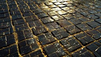 A patchwork of solar panels covers the ground absorbing the suns rays and converting them into renewable energy photo