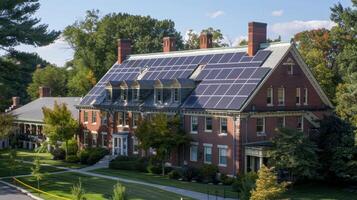 A colonialstyle inn once a stop along a bustling trade route now boasts solar panels on its roof as a symbol of progress and adaptation photo