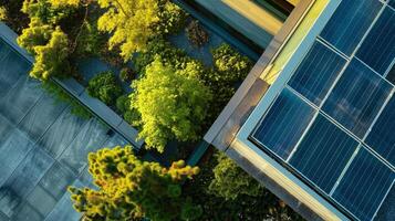 The concept of sustainability comes to life in the form of a solar array on a commercial building showcasing the power of green technology photo