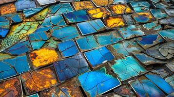 A recycled art piece constructed using old and broken solar panels to create a unique and ecofriendly statement photo