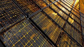 An abstract photo of a government building covered in solar panels creating a beautiful geometric pattern