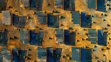 A birds eye view reveals the intricate patterns of the solar panel array each panel playing a crucial role in collecting solar energy photo