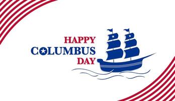 Happy Columbus day banner, USA holiday background with USA flag design and ship silhouette and curve on white background vector