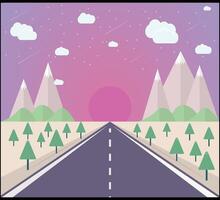 A colorful sky with a trees and road and other landscape design vector