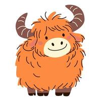 Cute yak on white background. Flat illustration in simple child style vector
