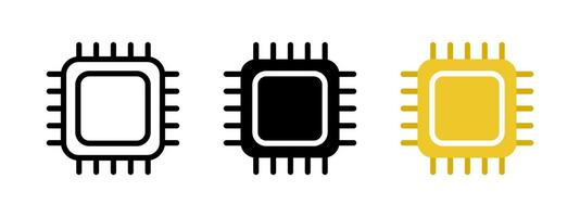 CPU chip icon. Central processor symbol. Chipset core illustration. Microchip sign. Computer hardware electronic pictogram. Microprocessor scheme concept. Digital AI tech system logo. vector