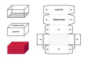 Cardboard box die template isolated on white background. Product package paper box scheme illustration. Container blueprint. Rectangular pack layout instruction. Cardboard fold scheme. vector