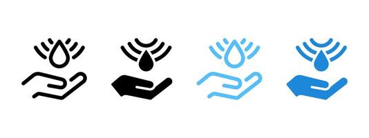 Sensor hand water tap icon. Automatic soap dispenser symbol. Touch signal sanitizer illustration. Gesture control WC hygiene sign. Wall disinfectant pump with sensor control pictogram. vector