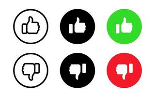 Thumbs up and thumb down button icon set. Positive and negative symbol. Like and dislike illustration. Yes and No finger web interface buttons. Green accept and red decline symbols. vector