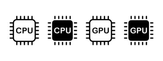 CPU and GPU core icon. Central graphic processor symbol. Circuit board chipset illustration. Computer hardware sign. Microprocessor electronic scheme. Microchip pictogram. vector