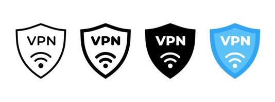 VPN icon set. Virtual private network illustration. Wi-fi connection shield pictogram. Web security symbol. Firewall encryption protocol sign. Web server protection concept. vector