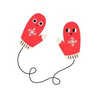 Cute christmas mittens character. Flat illustration isolated on white background. vector
