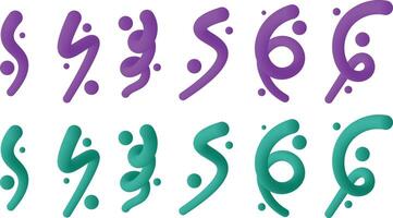 Set of Abstract Gradient Fluid Lines in Green and Purple vector
