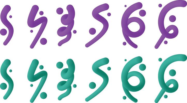 Set of Abstract Gradient Fluid Lines in Green and Purple