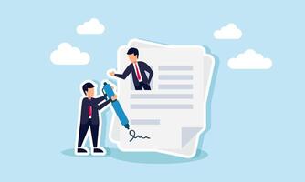 A businessman signing a contract with a new employee, concept of Hiring new employees to improve and grow company performance vector