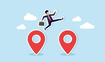 Businessman jumping from one point to another, Illustration concept of Efforts to reach milestones or expand into new branches and business models vector