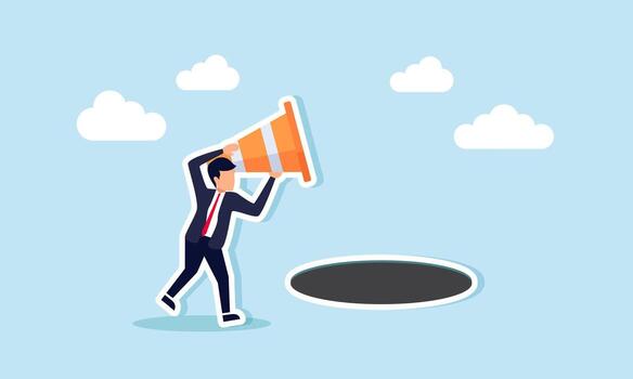 un empresario es calificación un peligro a evitar riesgos en negocio o destacando potencial trampas en un negocio plan, ilustración concepto de indicando ese un proyecto o aspecto es frente a problemas vector