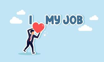 A businessman placing a heart icon between me and work, Illustration concept of Loving your work or aligning your career with your passion vector