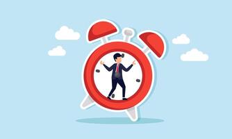 A businessman stuck to an alarm clock, Illustration concept of A businessman chased by time or event deadlines in his business affairs vector
