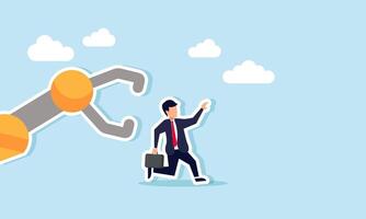 A businessman Evading a robot trying to catch him while running, Illustration concept of AI taking over employee roles or technology replacing human functions vector