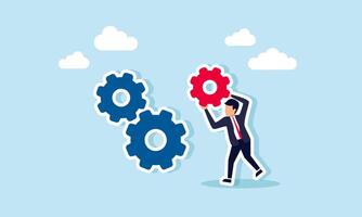 A businessman aligning gears to ensure everything works correctly, Illustration concept of Designing a business system for optimal effectiveness vector